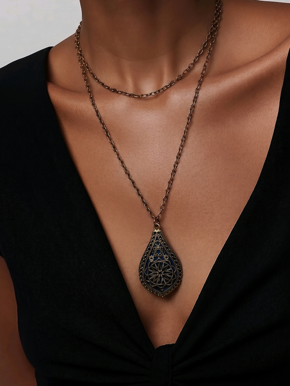 Lia Sophia Double Chain Statement Pendant Necklace